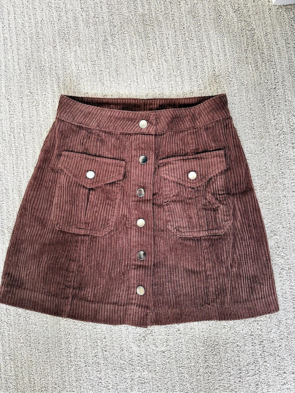 Forever 21 Corduroy Button-Front Mini Skirt Brown XS
